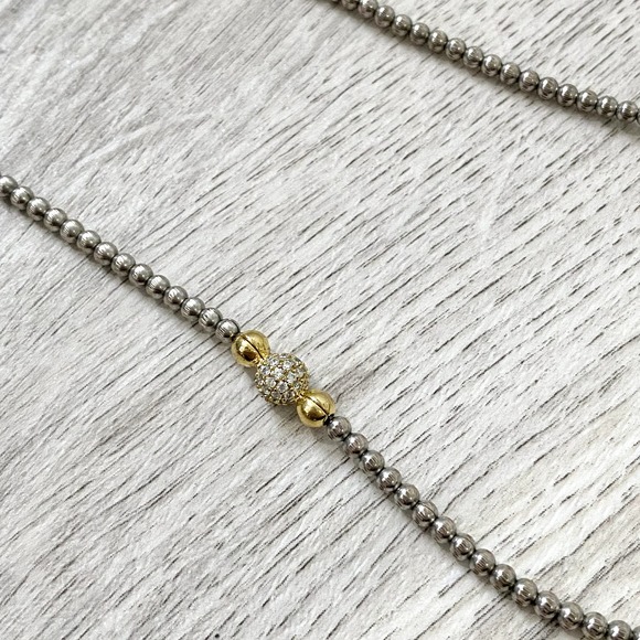 Opera style long necklace silver and gold with small clear stones - Picture 4 of 6